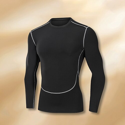 Herren Kompressionsshirt Fleece-Basisschicht T-shirt Fitness Langarm Oberteil Athleisure Herbst Winter Einfarbig Warm Basketball Laufen Yoga Sportbekleidung Sportkleidung schwarzdunkelgrau Schwarz Image