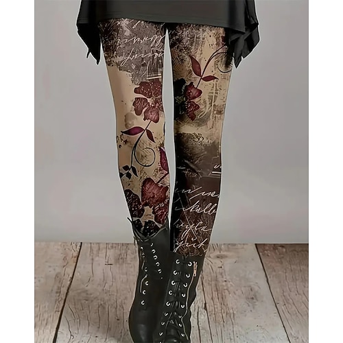 Damen Hosen Hose Leggings Gemütliche Leggings Streetwear Lässig Volle Länge Hohe Taille Blumen Elastischer Bund Druck Atmungsaktivität Bequem Dehnbar Urlaub Straße Alltagskleidung Braun Sommer Image
