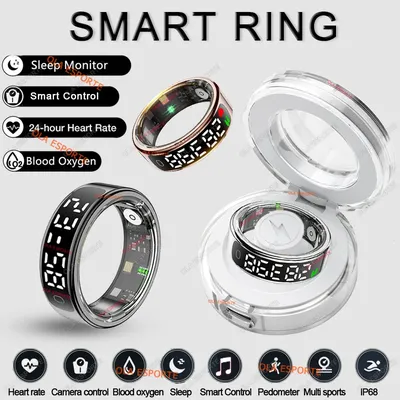 Smart Ring mit Ladeetui für Männer und Frauen, Display, Gesundheitsmonitor, 5ATM wasserdicht, mehrere Sportmodi für Android IOS Image