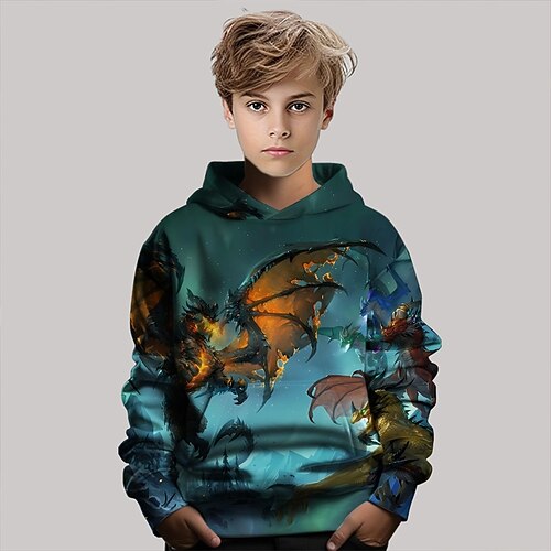 Jungen 3D Dinosaurier Kapuzensweatshirt Langarm Frühling Herbst Mode Streetwear Kinder 4-12 Jahre Mit Kapuze Outdoor Lässig Täglich Normale Passform Image