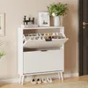 Narrow Shoe Storage Cabinet, Freestanding Shoe Cabinet Organizer for Entryway, Hallway (Pure White, 2 Flip)