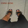 Sexy Spitze Metall Spikes Maultiere Frauen Trend Sexy High Heels Patent Leder Gold Hausschuhe Damen Luxus Sparkly Party Chic Schuh