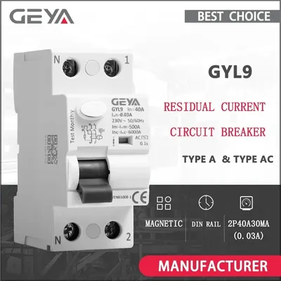 2P 40A 30MA Type AC & TYPE A RCCB Magnetic Residual Current Circuit Breaker AC ELCB GEYA GYL9