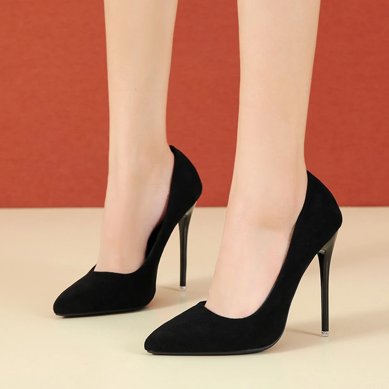 Mode High Heels rot schwarz plus Größe 35-45 Damenschuhe 12cm Stiletto Wildleder Hochzeits schuhe sexy spitzen Zehen Damen Party Schuhe