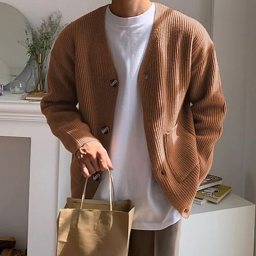 Herren Pullover Kleid Pullover Strickjacke Strickpullover Gerippt Stricken Normale Oberteile Gestrickt Gerippt Einfach V Ausschnitt Mode Schals Lässig Alltagskleidung Bekleidung Herbst Winter Braun S