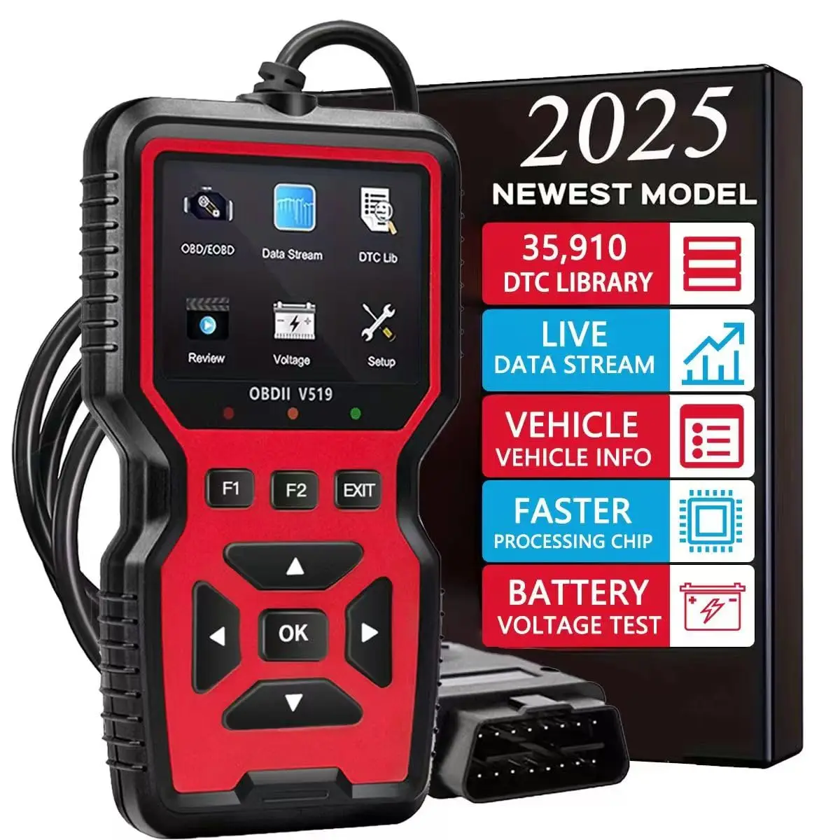 V100 Obd2 Diagnostic Scanner Tool, Code Reader, Engine Light Diagnostic Tool, Battery Voltage Tester, for Obd2 Cars & Trucks Sin