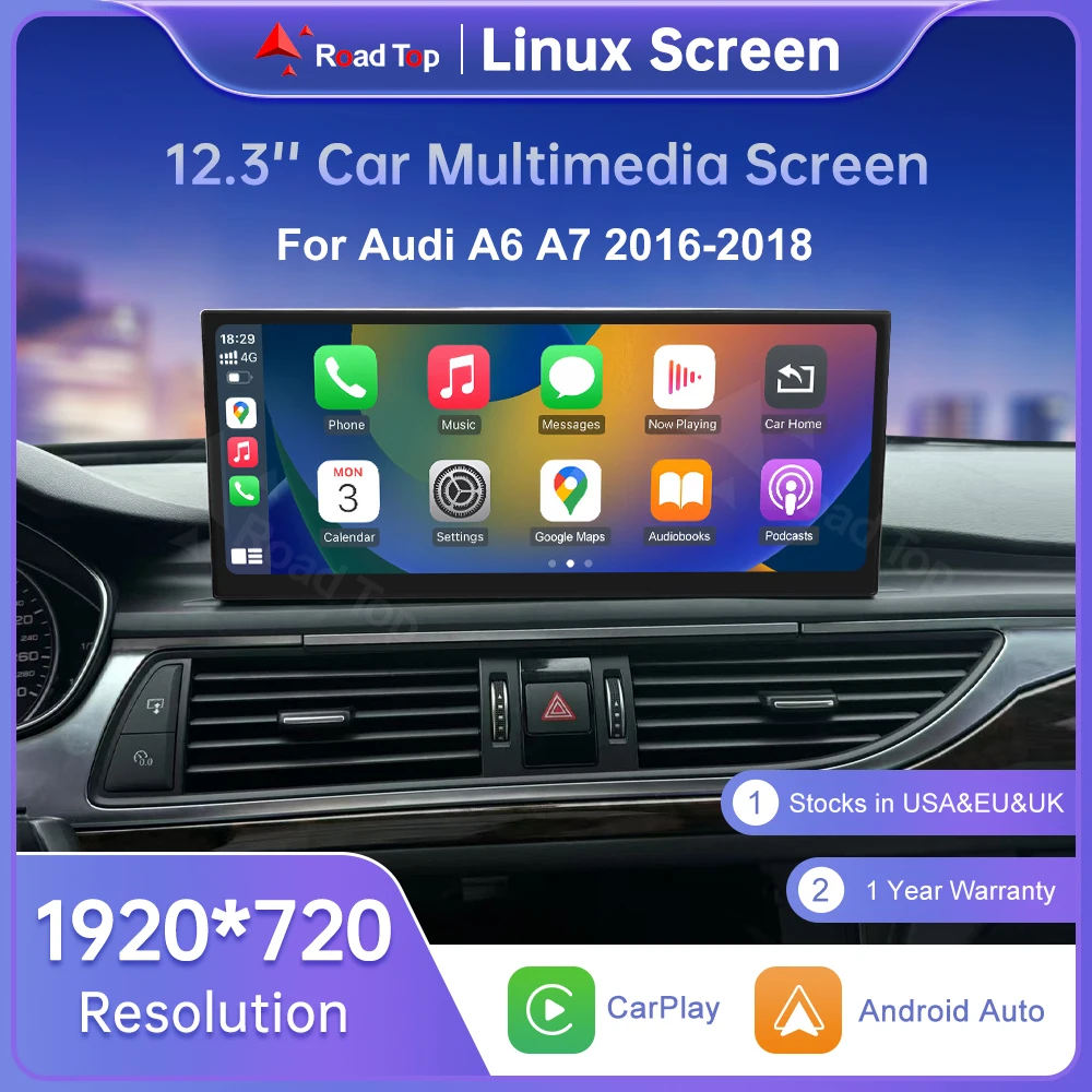 Road Top 12,3-Zoll-Bildschirm-Multimedia für Audi A6 C6 A7 C7 2016–2018 mit kabellosem CarPlay Android Auto Airplay Autoradio-Player Image