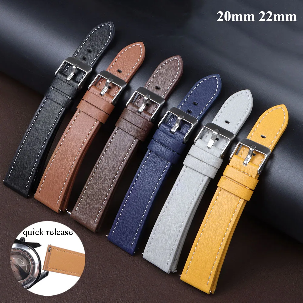 Echtes Rindsleder-Uhrenarmband, 20 mm, 22 mm, Kalbsleder-Uhrenarmband für Casio, für Damen und Herren, Uhrenarmband-Zubehör, solide Schnalle, Schwarz, Braun Image