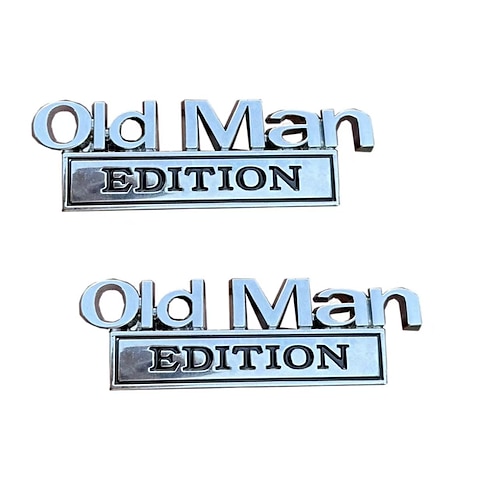 2-teiliges Auto-Emblem in der Old Man Edition – lustiger 3D-ABS-Ersatz-Kotflügelaufkleber für Autos, LKWs, SUVs – coole Motorrad-Kotflügelaufkleber im Elder-Style, langlebige Türverkleidungsdekoration Image