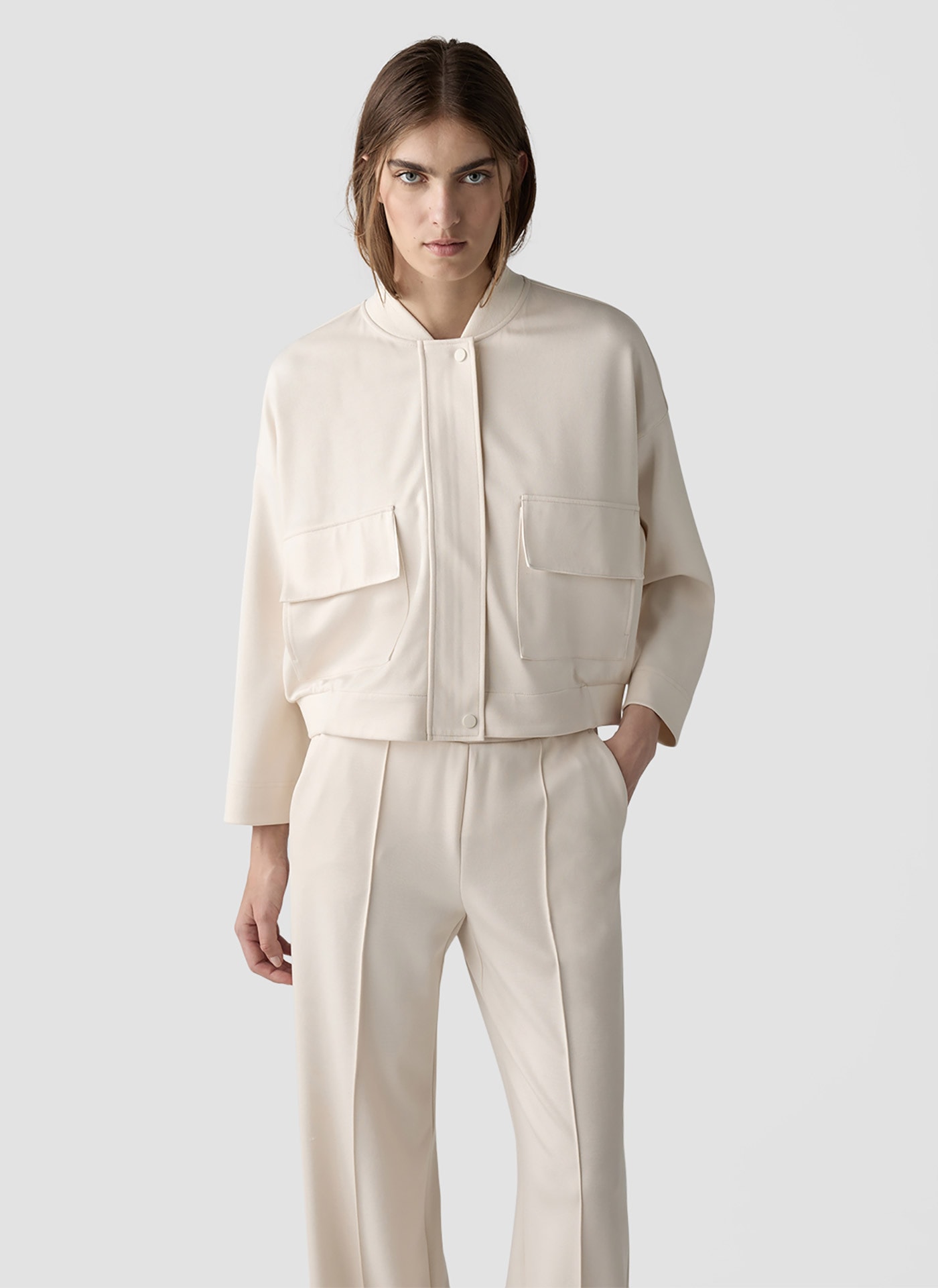 Blouson LECOMTE "Jacke", Damen, Gr. 46, beige, 55%Viskose, 40%Polyester, 5%Elastan, unifarben, gerade, gerader Abschluss, Jacken Blouson