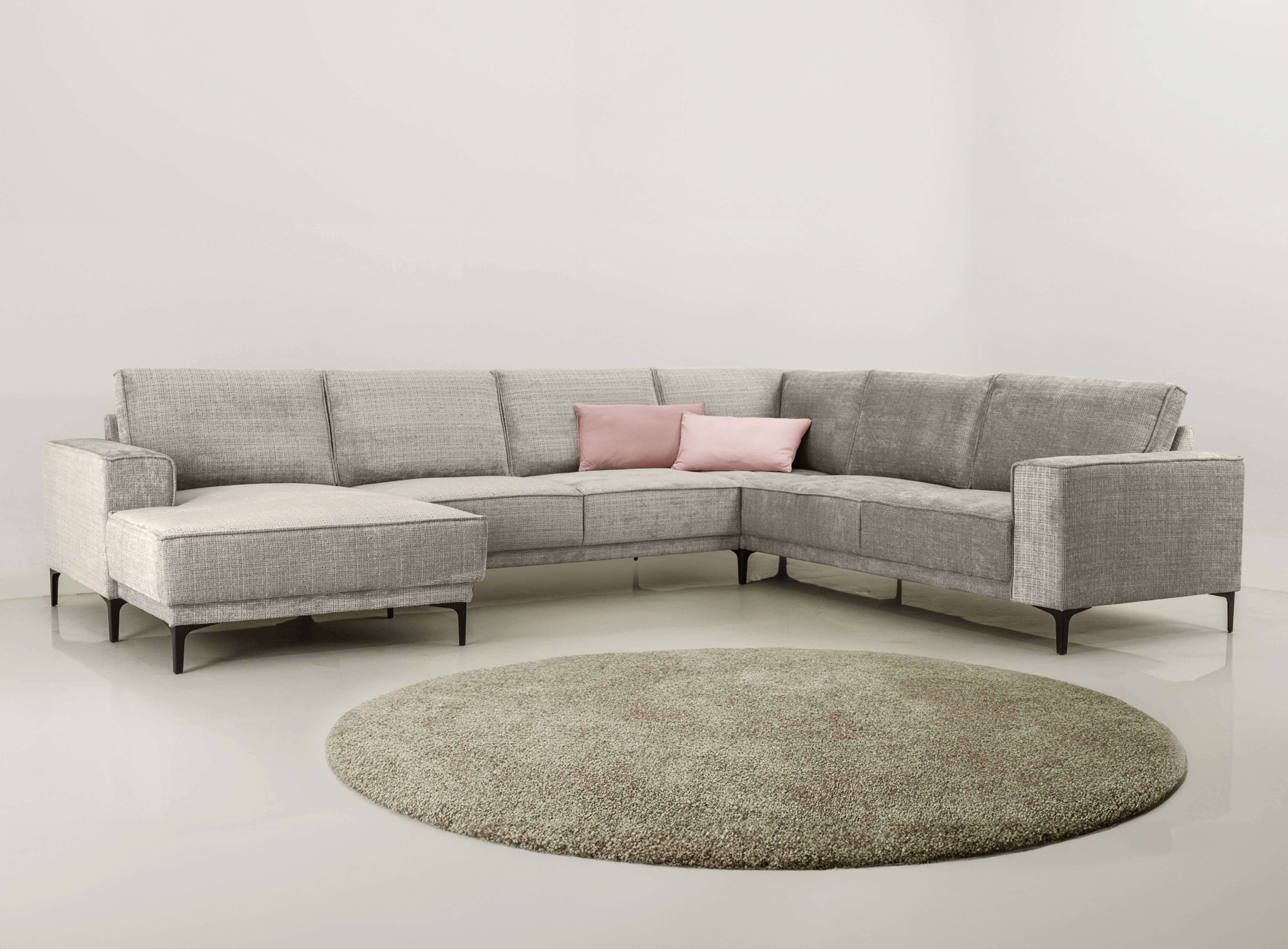 Wohnlandschaft OTTO HOME "XXL Sofa Oland, Struktur, Flachgewebe, Luxus-Microfaser, Boucle", grau (light grau), B:342cm H:85cm T:260cm, 100% Polyester, Sofas, Wohnlandschaft, U-Form, 342 cm, Wellenunterfederung, Skandi-Design, Metallfüße