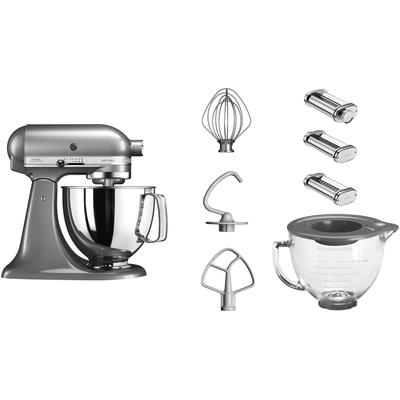 KITCHENAID Küchenmaschine "5KSM125EOB", silber (kontur silber), B:24cm H:36cm T:37cm, Küchenmaschinen, mit Gratis Glasschüssel+3 Nudelvorsätzen Image