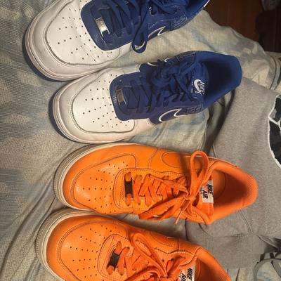Nike Shoes | 2 Pairs Of 10.5 Air Force 1 Nike Sneakers In White, Blue, And Orange | Color: Blue/Orange | Size: 10.5