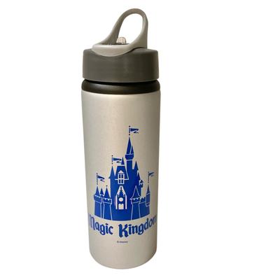 Disney Dining | Vintage Disney Magic Kingdom Metal Water Bottle Cinderella Castle Gray Blue 25oz | Color: Blue/Silver | Size: Os