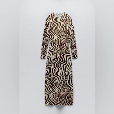 Zara Dresses | Zara Animal Knit Dress (Nwt). Great Midi Dress To Wear To Work Or Fun Function! | Color: Brown/White | Size: M