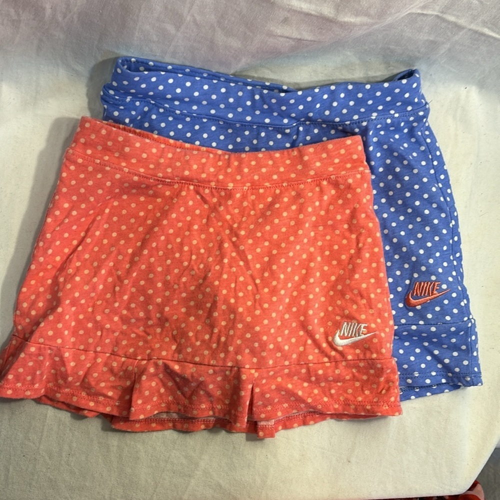 Nike Bottoms | 2 Nike Tennis Golf Performance Skort Polka Dot With Ruffle Hem Blue Orange 5 | Color: Blue/Orange | Size: 5g