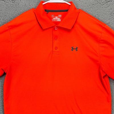 Under Armour Shirts | Under Armour Heat Gear Mens Golf Polo Shirt Large Orange Logo Rugby Short Sleeve | Color: Orange | Size: L