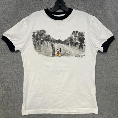 Disney Shirts | Vtg Disney T Shirt Men's Size S White Mickey & Walt Main Street Usa Ringer Tee | Color: White | Size: S