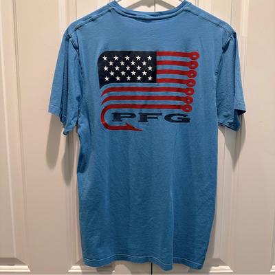 Columbia Shirts | Columbia Men’s Pfg Flag 100% Cotton Medium Blue Tee M | Color: Blue/Red | Size: M