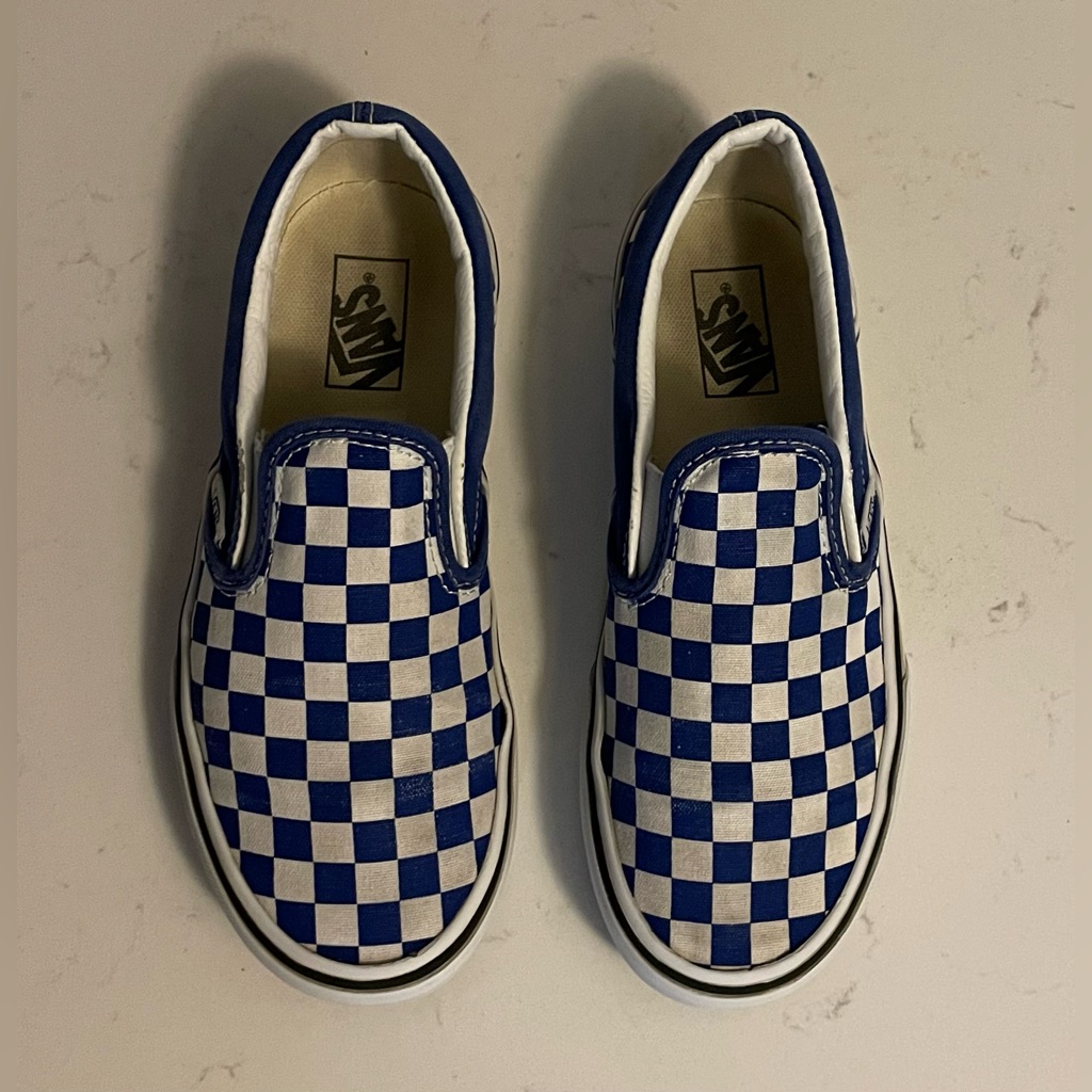Vans Shoes | Vans Kids Blue Checkered Slip-On Shoes | Color: Blue/White | Size: U.S Kids Size 2.5