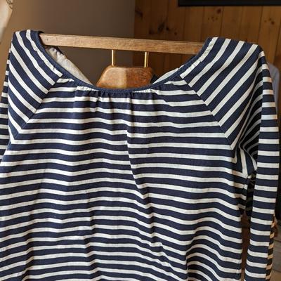 J. Crew Tops | J.Crew Blouse Striped M White Tie Back Or Front Thick Fabric Shirt Women's | Color: Blue/White | Size: M