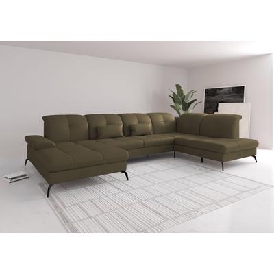 Wohnlandschaft SIT & MORE "Amica, U-Form, inkl. Sitztiefenverstellung und Armteilverstellung", grün (olive), B:357cm H:90cm T:231cm, Sofas, wahlweise mit Kopfteilverstellung, Bettfunktion und Bettkasten Image