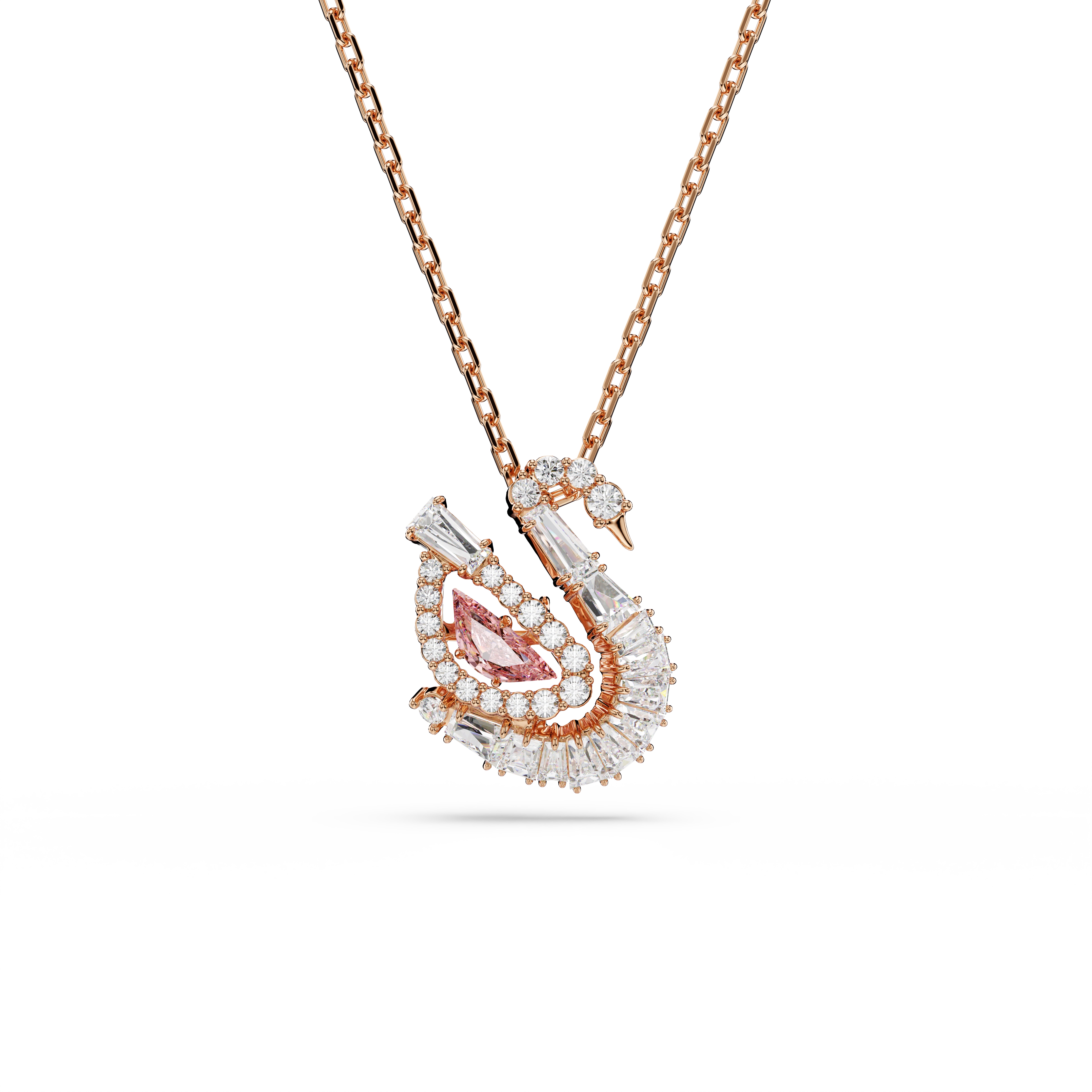 Kette mit Anhänger SWAROVSKI "Schmuck Geschenk Schwan Halskette", bunt (roségoldfarben, kristallweiß, rosa), Halsketten, Damen, Metall, mit Swarovski Kristall, Swarovski Zirkonia (synth.) Image