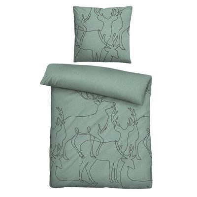 biberna Melange-Flanell Bettwäsche Hirsch fichte, 1x 155x220 cm + 1x 80x80 cm Image