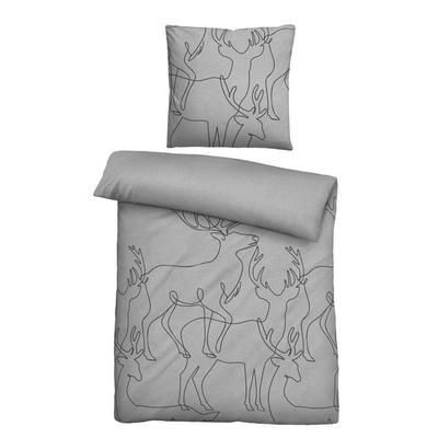 biberna Melange-Flanell Bettwäsche Hirsch sturmgrau, 1x 135x200 cm + 1x 80x80 cm Image