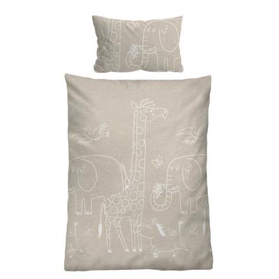 biberna Melange-Flanell Bettwäsche Tiere kitt, 1x 100x135 cm + 1x 40x60 cm