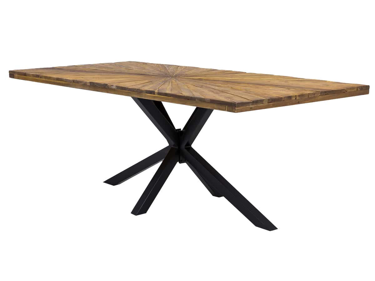 MiaMöbel Esstisch 'Vanaja' 160x90 cm, Teak/Antikschwarz Marmor, Metall Teak Modern