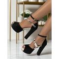 Sandales à talons compensés en daim rouge pour femmes - Talons hauts à bout ouvert et bride à la cheville pour les soirées et les tenues de club