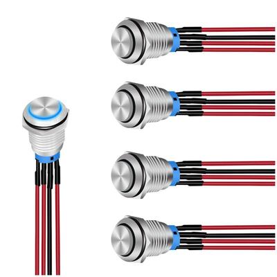 Tlily - 12mm 5Pcs Ein-Knopf-Schalter mit vorverdrahtetem Kabelbaum 12V 24V led rund wasserdicht Image