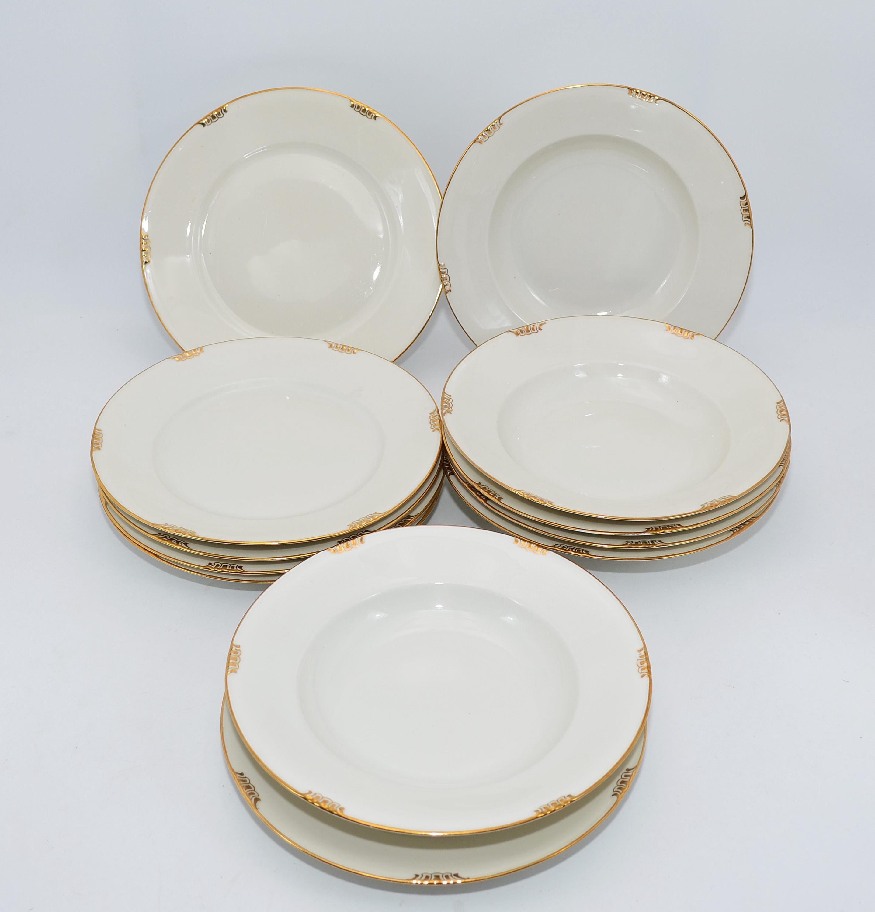 Servizio da tavola vintage Bavaria con bordo dorato, piatti piani con bordo dorato, piatti fondi con bordo dorato, set per 6 persone, piatti con bordo