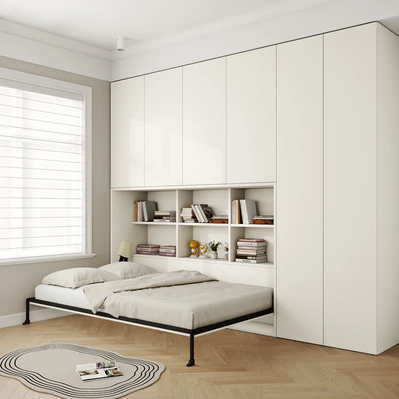 Multifunktionales Rollover, unsichtbares Bett, moderner Schreibtisch, Kleiderschrank, integriertes Klappbett, Wandbett, platzsparend Image