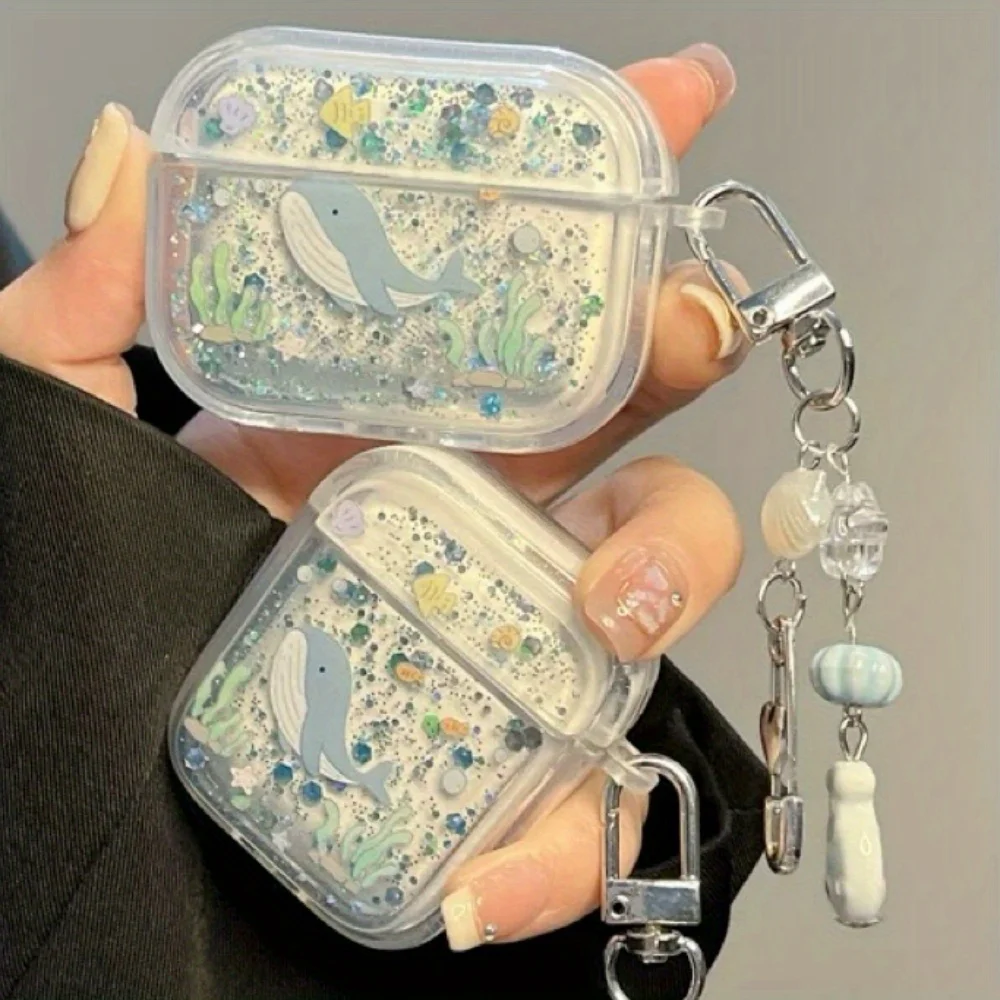 [Tpy4B41] Epoxy Glitter Powder Whale Airpods4 Schutzhülle Airpod3 passend für Apple Pro Kopfhörer Soft Case Image
