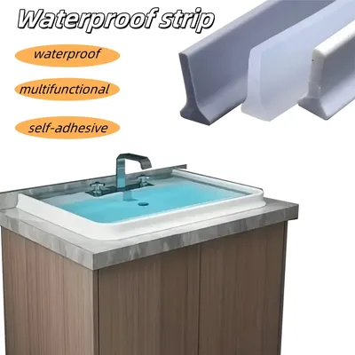 1 Stück 2 m x 1,6 cm Badezimmer-Wasserstoppstreifen, selbstklebender, flexibler, multifunktionaler Wasserstoppstreifen, rutschfester Wasserstoppstreifen Image