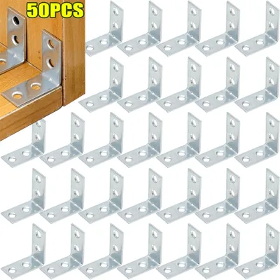 10/50pcs L-Shaped Corner Brackets Corner Connector Metal Shelf Wall Bracket Fixing Right Angle Braces Drawer Furniture Hardware