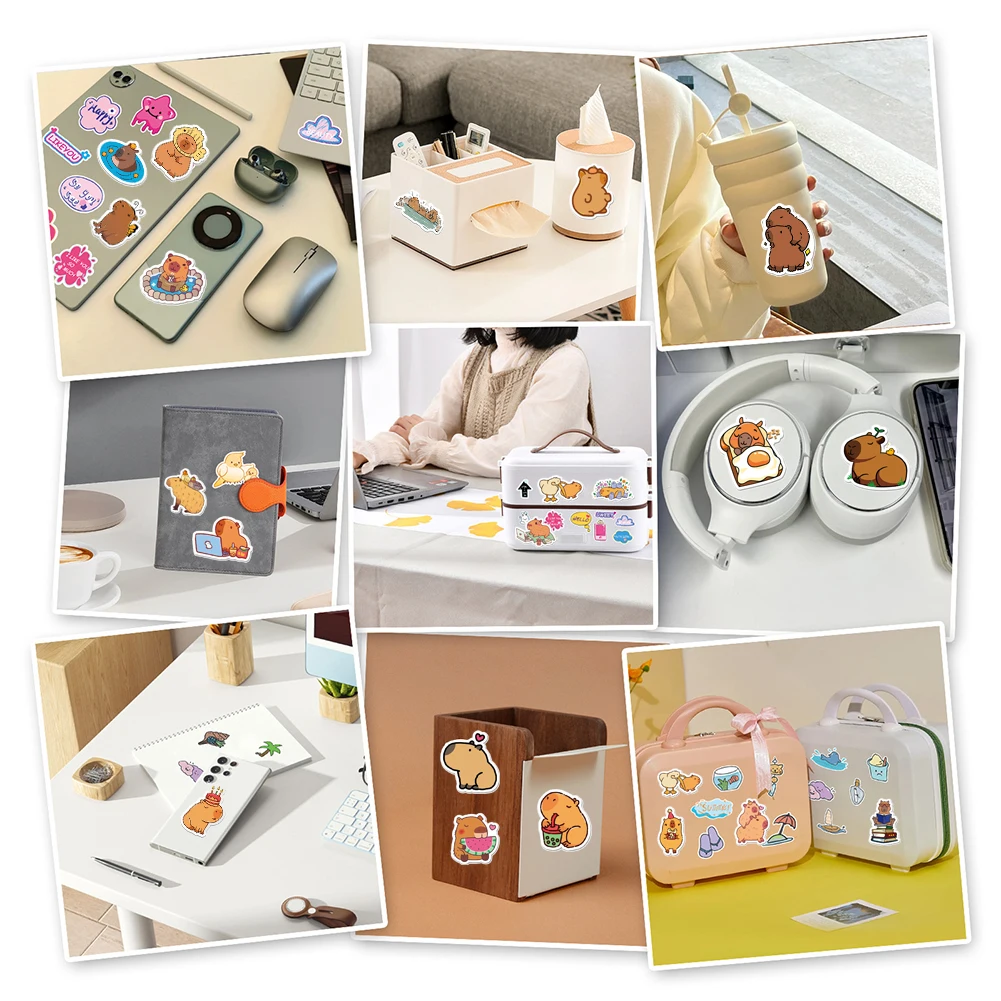 100 Stück Capybara-Aufkleber, Capybara-Aufkleber, multifunktionale Cartoon-Tier-Aufkleber, niedliche Tier- und Haustier-Aufkleber für Skateboard-Buch Image