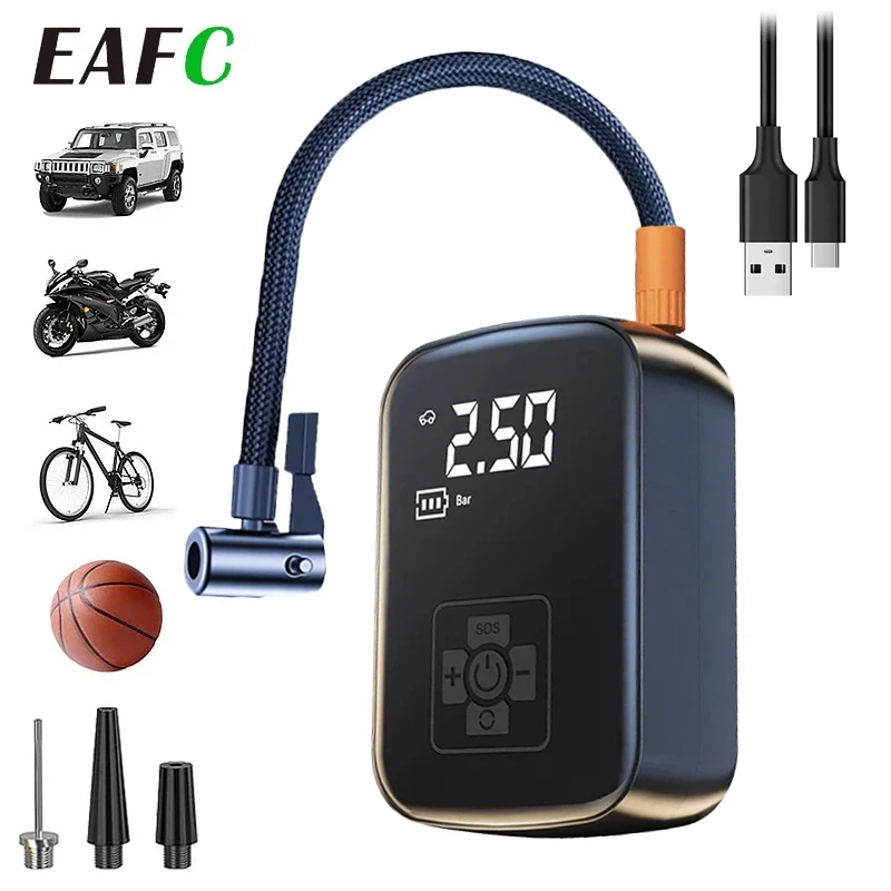 Pompa di gonfiaggio elettrica per pneumatici con compressore d'aria per auto wireless EAFC per pneumatici AUTO per biciclette da moto con display digitale