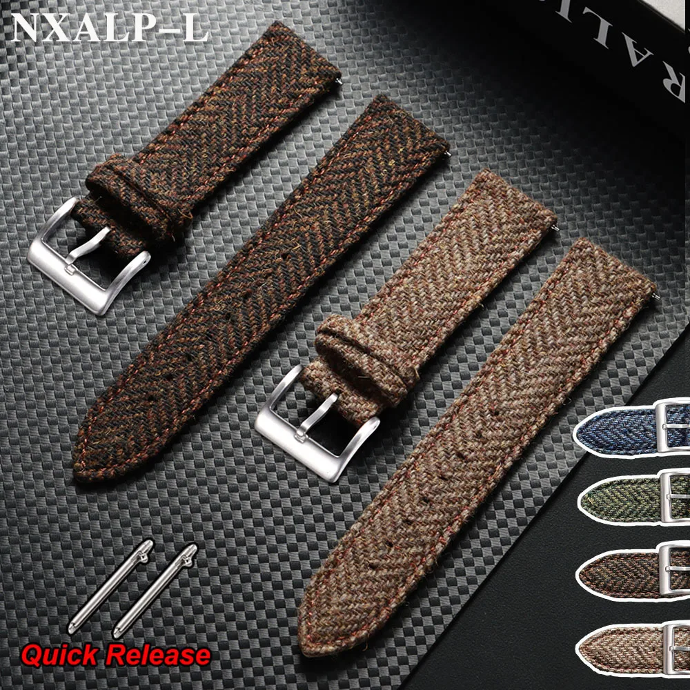 Echtes Lederarmband Tweed Nylonarmband 18mm 20mm 22mm Schnellverschluss-Webarmband für Omega für Seiko Smartwatch-Armband Image