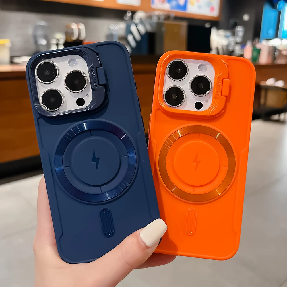 Luxus Magnetische Telefon Fall Für iPhone 11 13 16 Pro Max 15 14 13 12 16 pro max Weiche TPU Stoßfest Flip Up Objektiv Halter Funda Abdeckung Image
