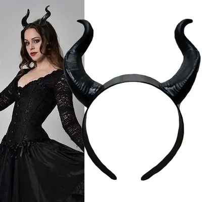 Frauen Schwarze Königin Hexe Dämon Hörner Kopfschmuck Cosplay Tier Antilope Teufel Kopfschmuck Weihnachten Halloween Party Kostüm Stirnband Image