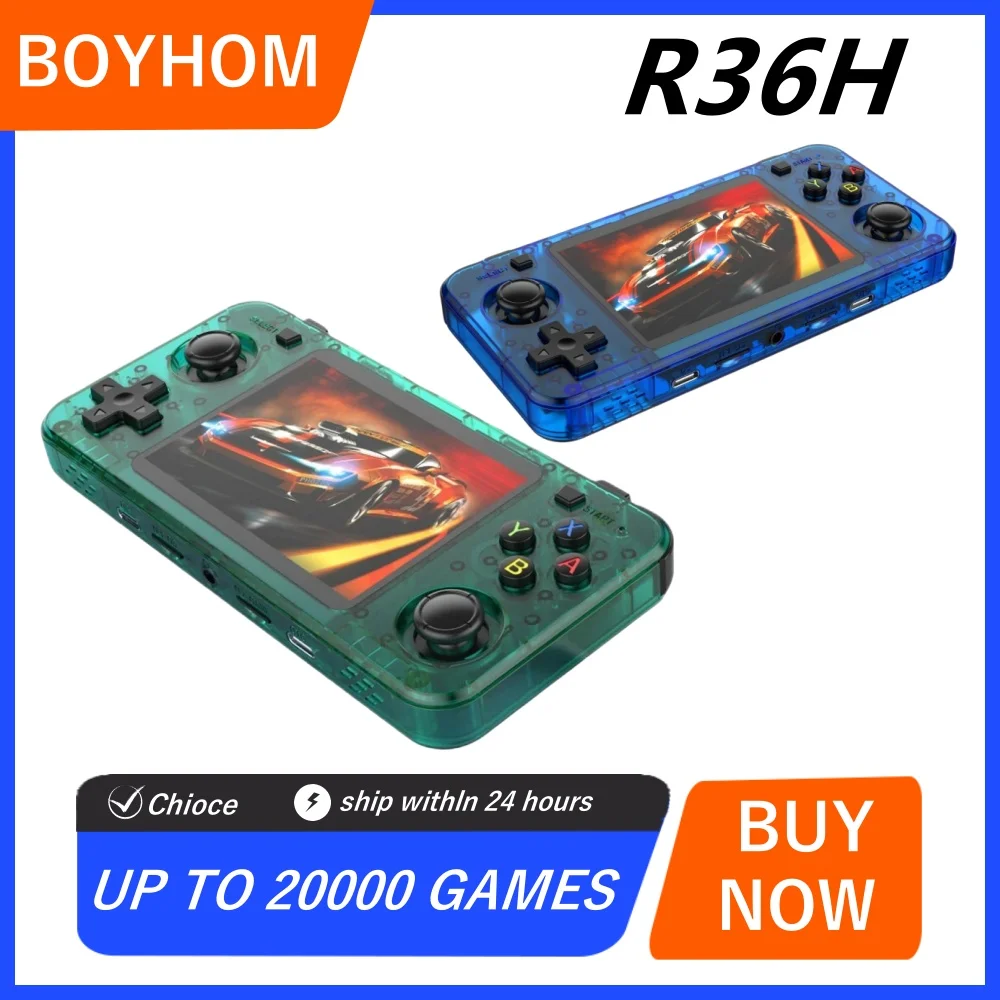 R36H Handheld-Spielekonsole 3,5-Zoll-IPS-Bildschirm Linux RK3326 Retro-Videospiele-Player 3000 mAh 64G 10000+ klassisches Spiel
