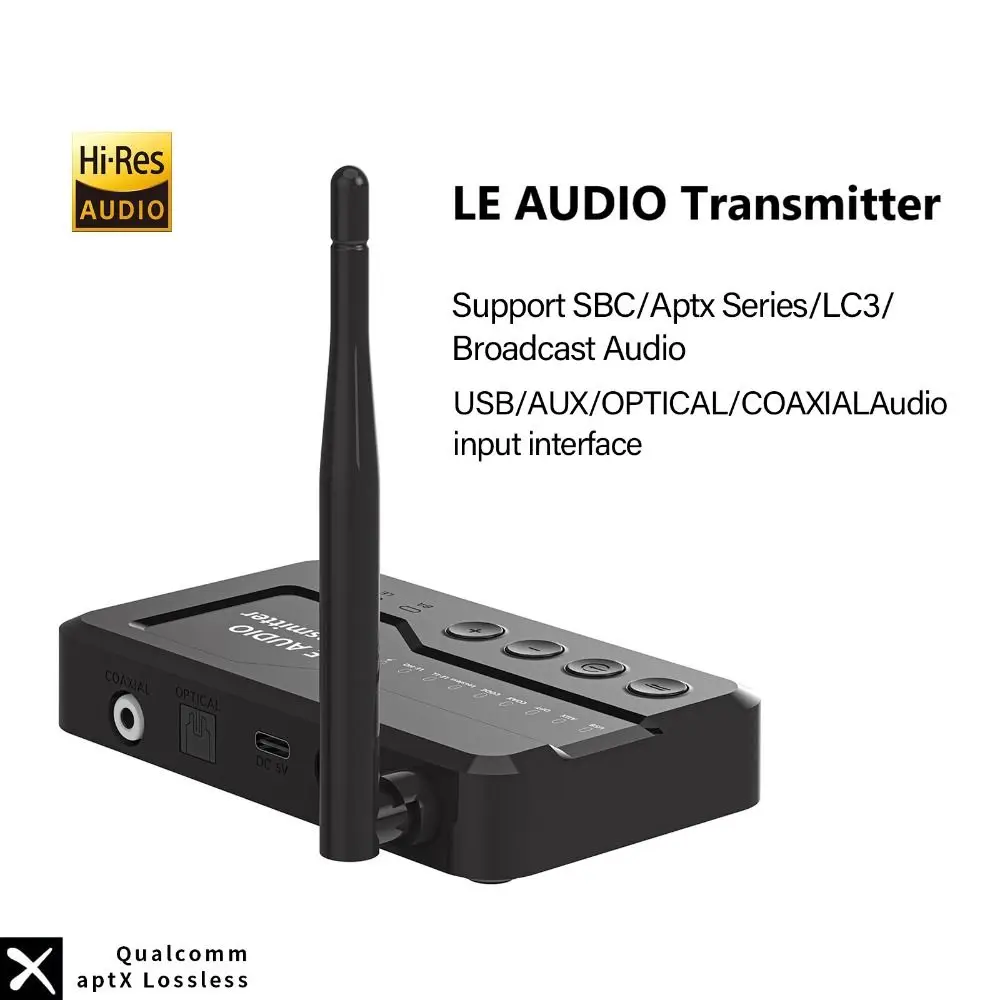 Trasmettitore audio Auracast LE Trasmettitore audio Bluetooth 5.4 Lossless LC3 Adattatore stereo wireless a bassa latenza di tipo C
