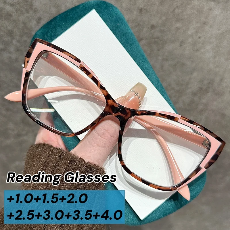 Neue Mode Lesebrille für Frauen Männer Weibliche Anti-blau Licht Weit Anblick Rezepte Vintage Cat Eye Plus Dioptrien presbyopie Image