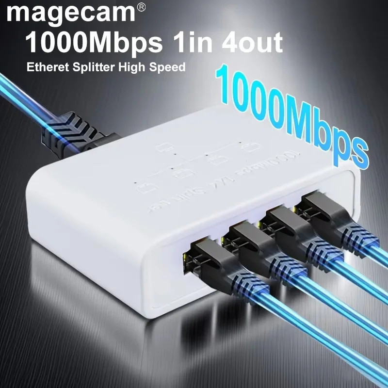 Magecam RJ45 Netzwerk Switch Hub 1 In 4 Out Konverter 1000 Mbit/s Gigabit Ethernet Switch Hub Draht Teiler PC LAN verlängern Adapter Image