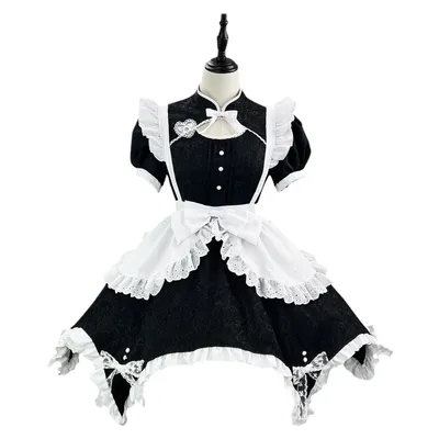 Schwarzer Lolita-Kleid-Anzug, Vintage-Dienstmädchen-Cosplay-Kostüm, chinesischer Stil, Lolita-Kleid, Retro-Spitze, Schleife, Kleid, Damen-Outfit, Halloween Image