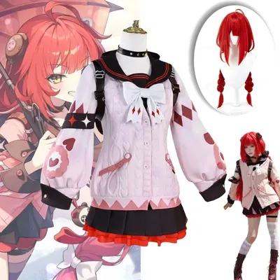 Ukinami Yuzuha Kostüm Spiel Zenless Zone Zero Cosplay Matrosenanzug Rosa Mantel Uniform Charakter Outfit Rote Haare Perücke Komplettset Image