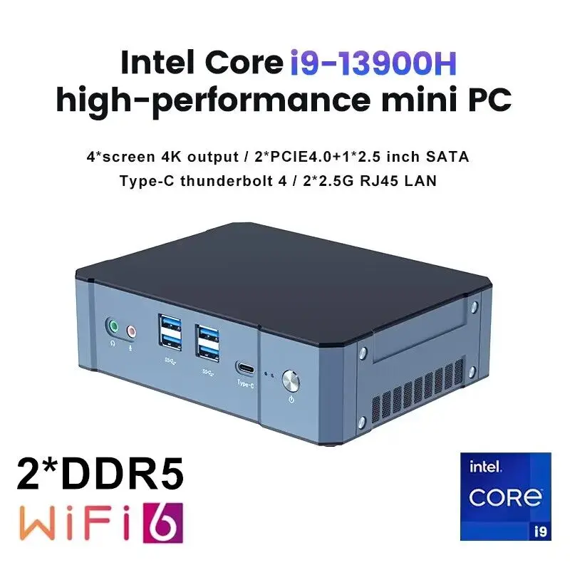 Mini PC de gaming avec processeur Intel Core i9, 13900H, triple écran, 4K, NUC, pour joueur au 13e bureau, avec Windows 11